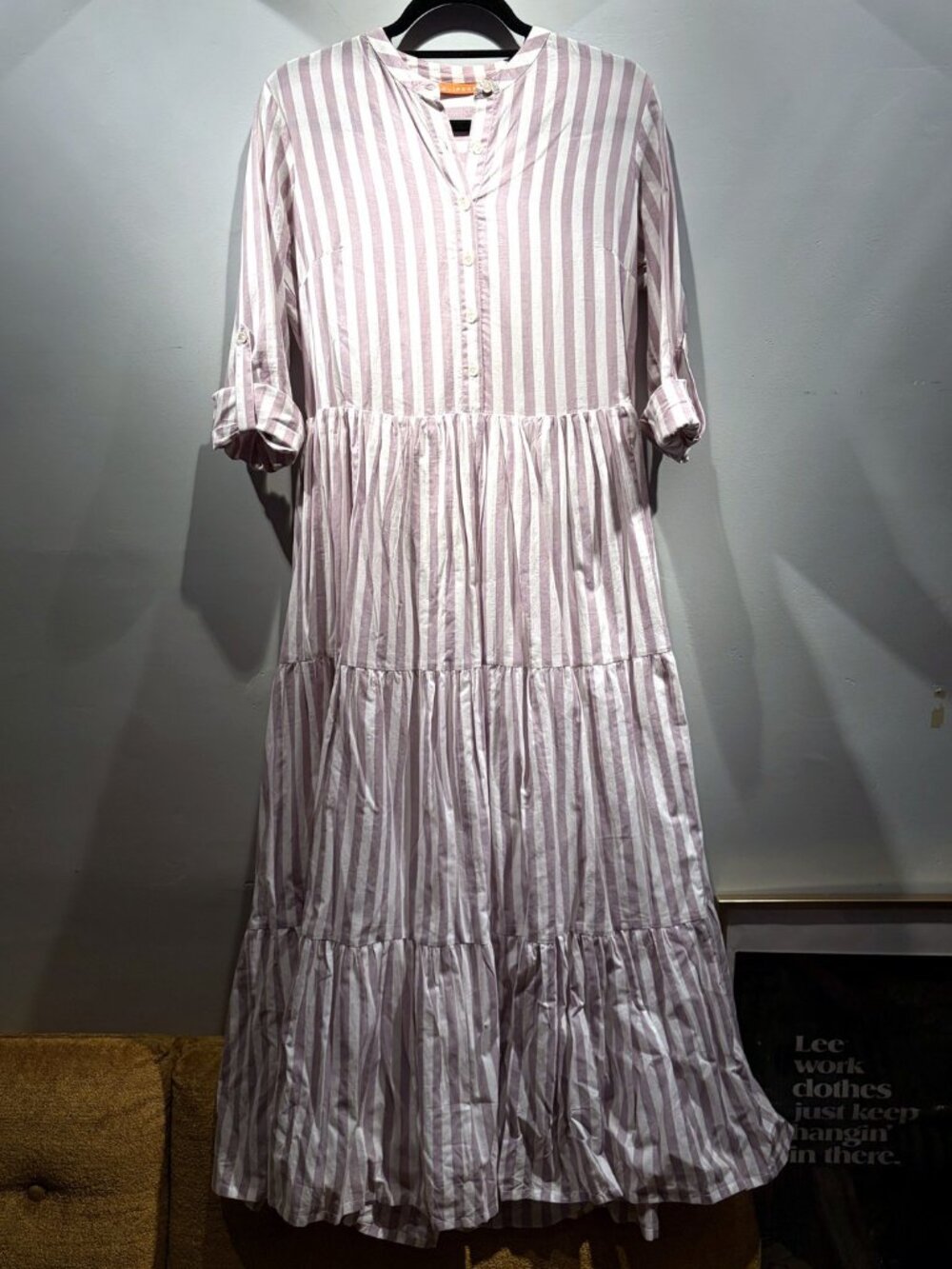 Oliphant Striped Tiered Button Front Maxi Shirt Dress